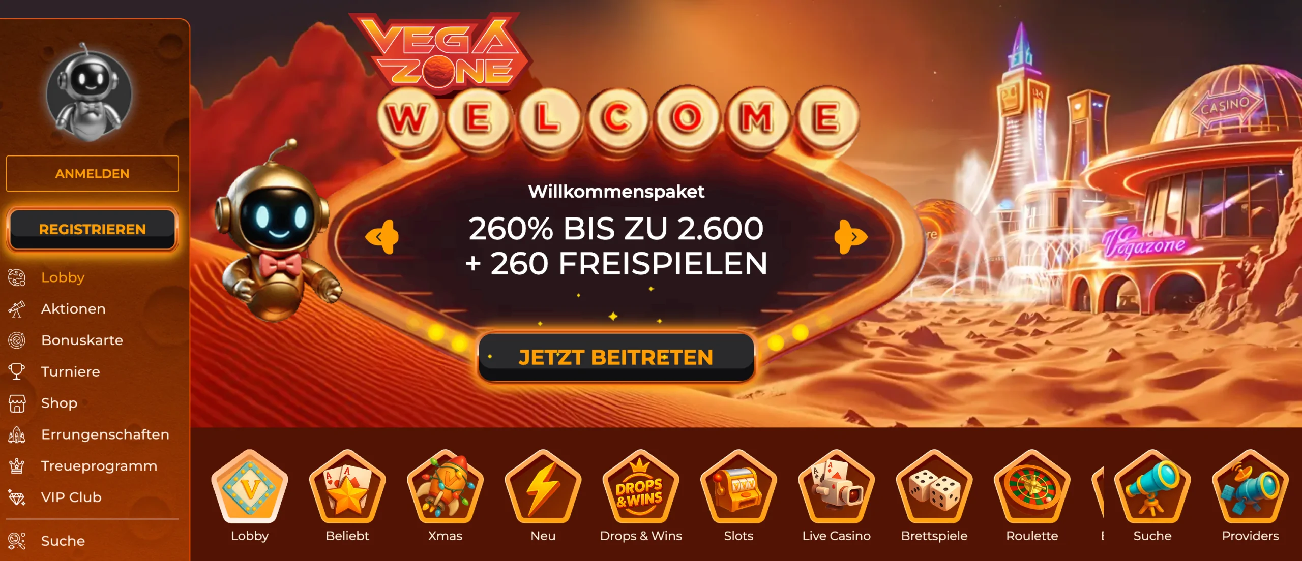 Spielen und Gewinne im Vegazone